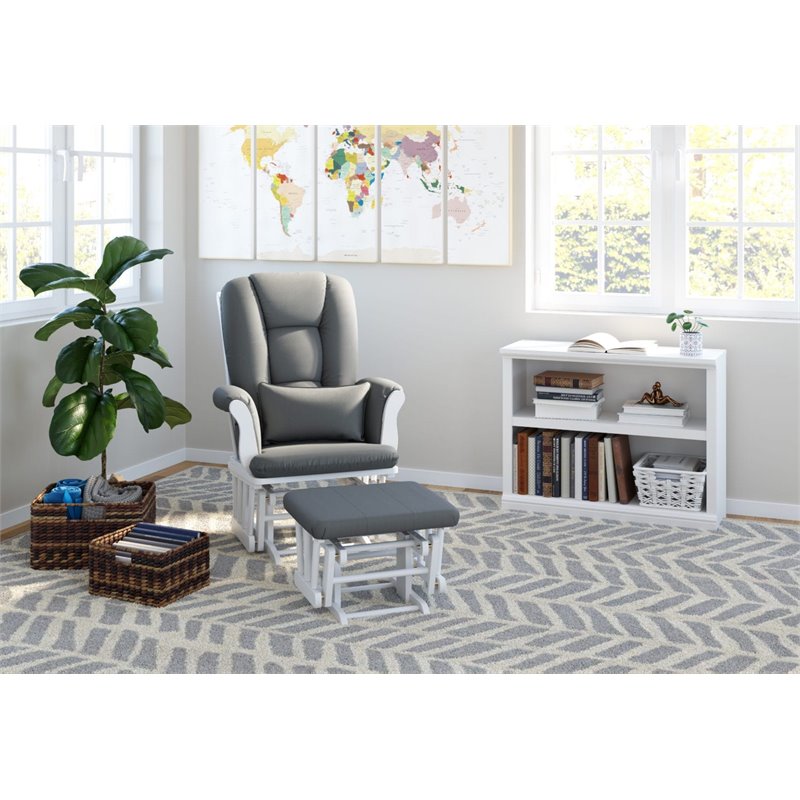Stork Craft Custom Tuscany Glider and Ottoman in White and Gray