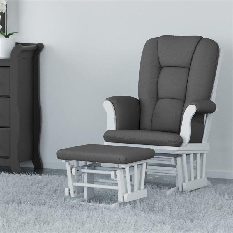 Stork Craft Custom Tuscany Glider and Ottoman in White and Gray
