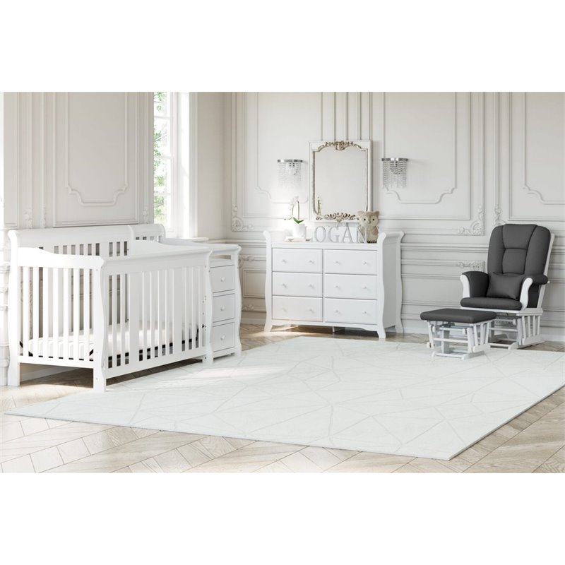 Stork Craft Custom Tuscany Glider and Ottoman in White and Gray