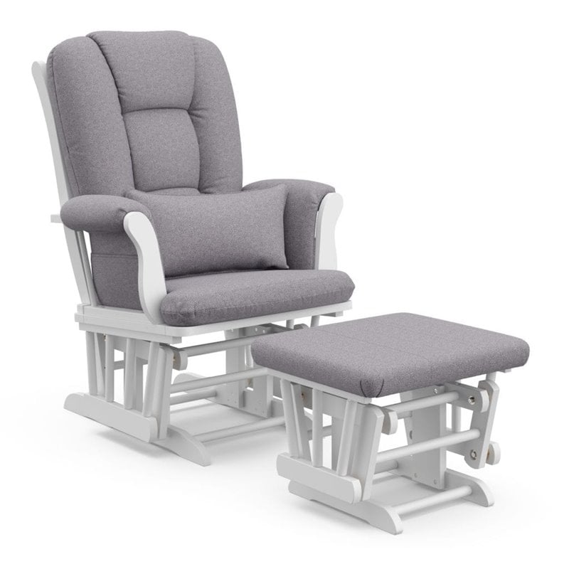 Stork Craft Tuscany Custom Glider and Ottoman in White and Slate Gray