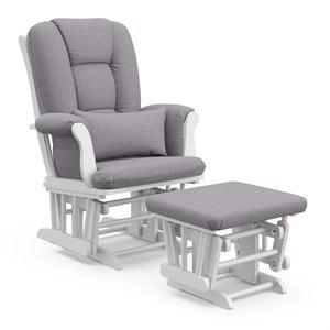 Stork Craft Tuscany Custom Glider and Ottoman in White and Slate Gray