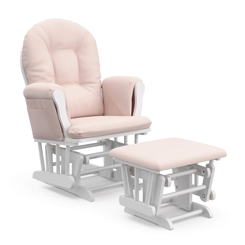 Stork Craft Custom Hoop Glider and Ottoman in White and Pink