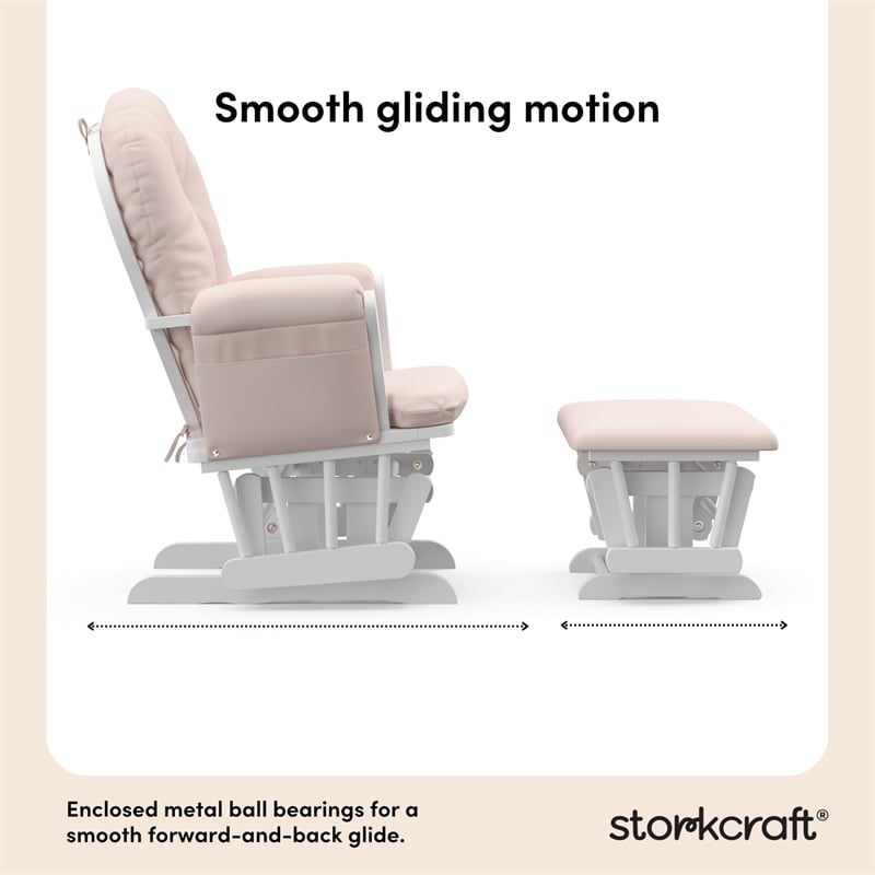Stork Craft Custom Hoop Glider and Ottoman in White and Pink