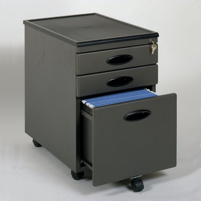 Studio RTA 3 Drawer Mobile Metal File Cabinet in Pewter and Black