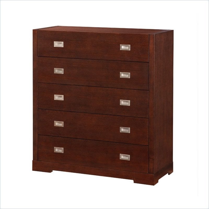 Allora Furniture Brooklyn Queen Wood 5 Drawer Chest in Walnut [375193]