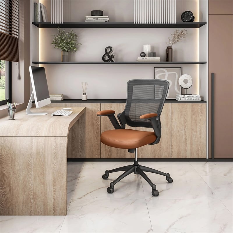 Techni Mobili Mid-Back Mesh Task Office Chair in Brown