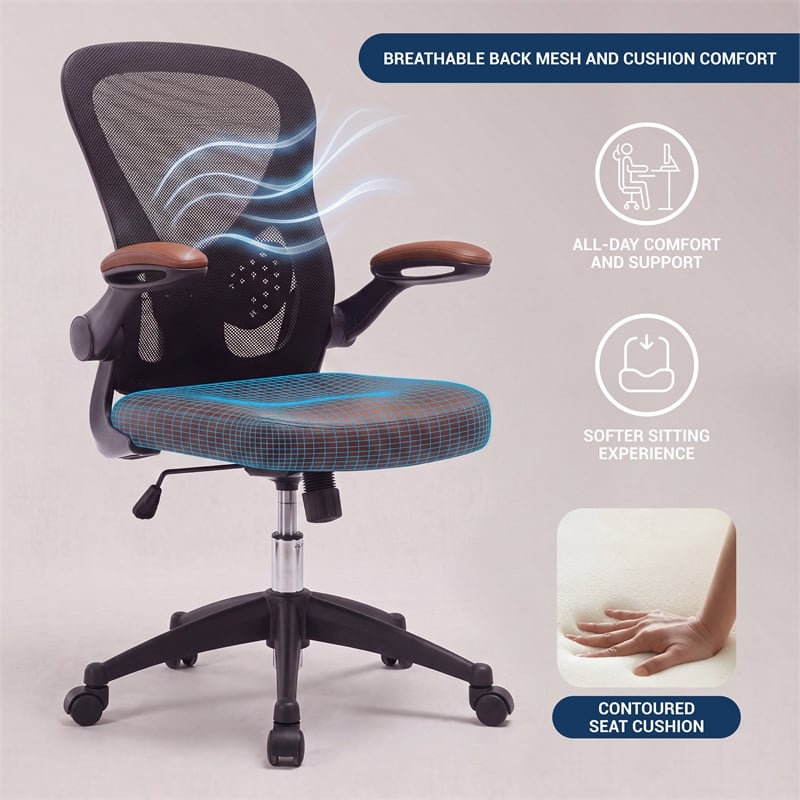 Techni Mobili Mid-Back Mesh Task Office Chair in Brown