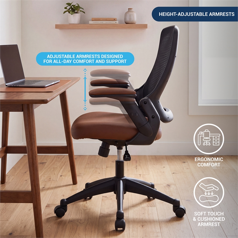 Techni Mobili Mid-Back Mesh Task Office Chair in Brown