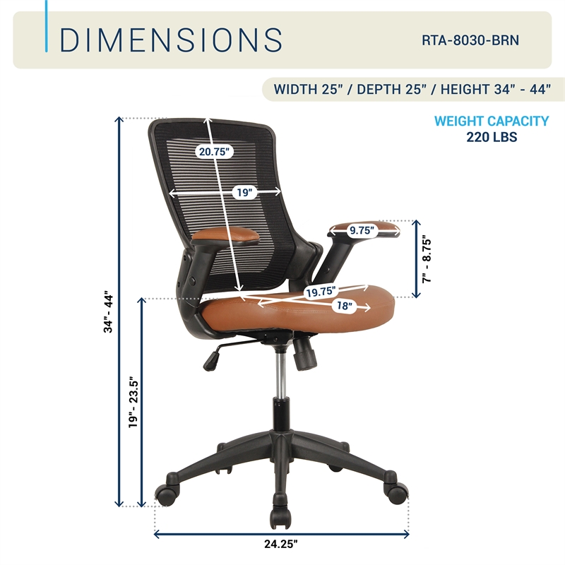 Techni Mobili Mid-Back Mesh Task Office Chair in Brown