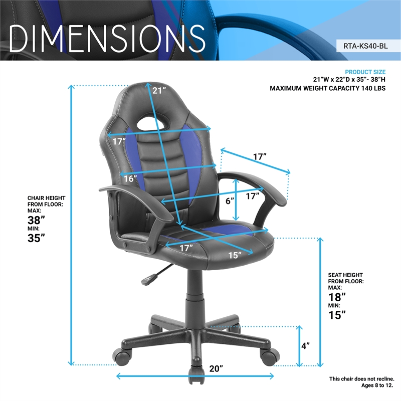 Techni Mobili Faux Leather Kids Gaming and Student Racer Chair in Blue/Black