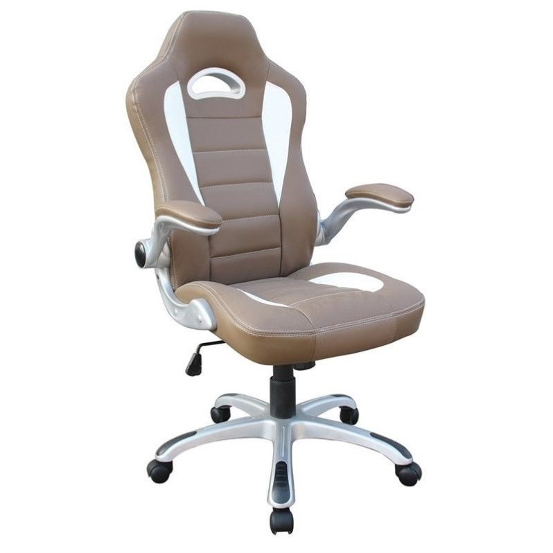 Set of 2 Rotating Computer Desk in Gray and Gaming Chair in Camel