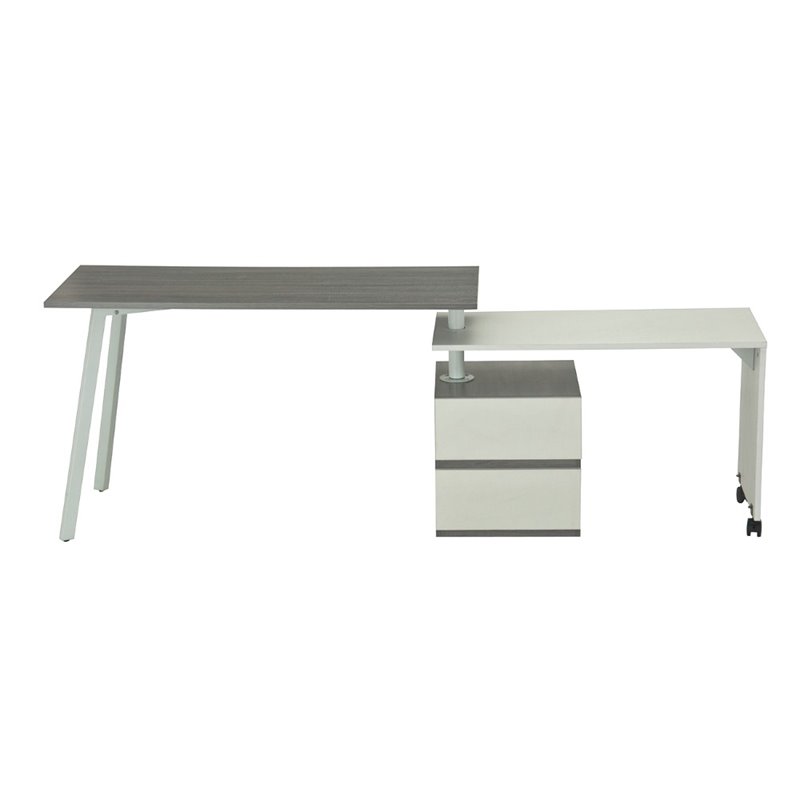 Set of 2 Rotating Computer Desk in Gray and Gaming Chair in Camel
