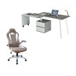 Set of 2 Rotating Computer Desk in Gray and Gaming Chair in Camel