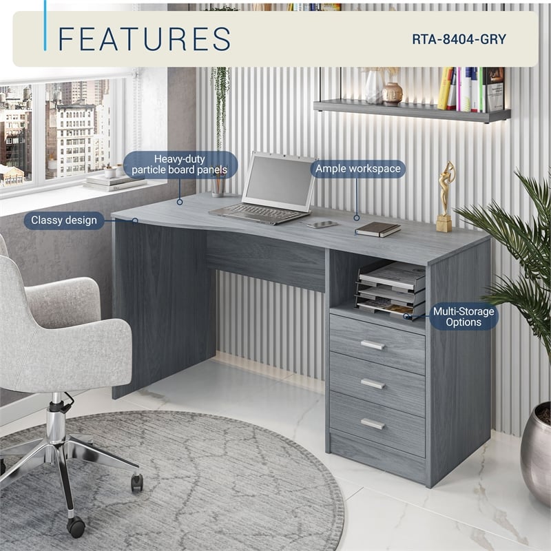 Techni Mobili Classic Writing Desk in Gray