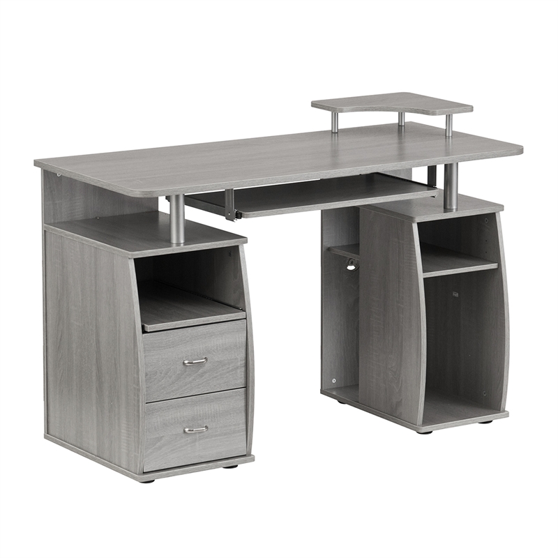 Techni Mobili Engineered Wood 2-Drawers Computer Desk with Keyboard Tray in Gray