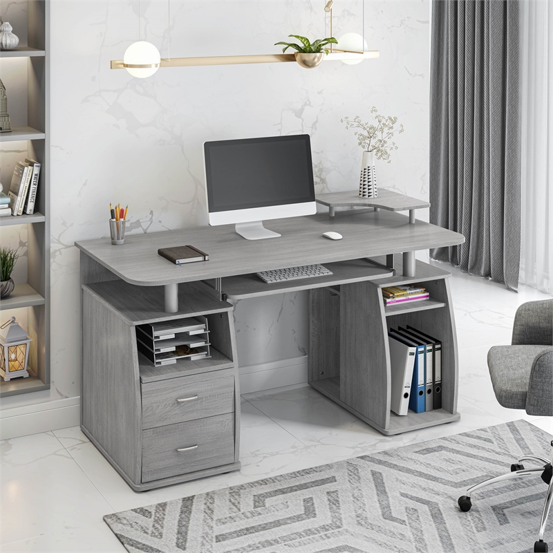 Techni Mobili Engineered Wood 2-Drawers Computer Desk with Keyboard Tray in Gray