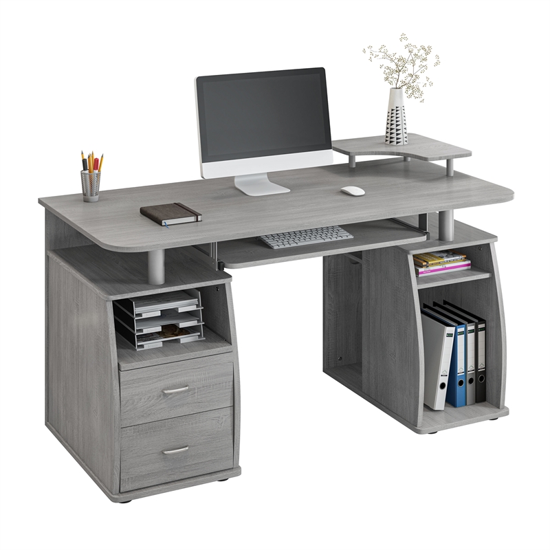 Techni Mobili Engineered Wood 2-Drawers Computer Desk with Keyboard Tray in Gray