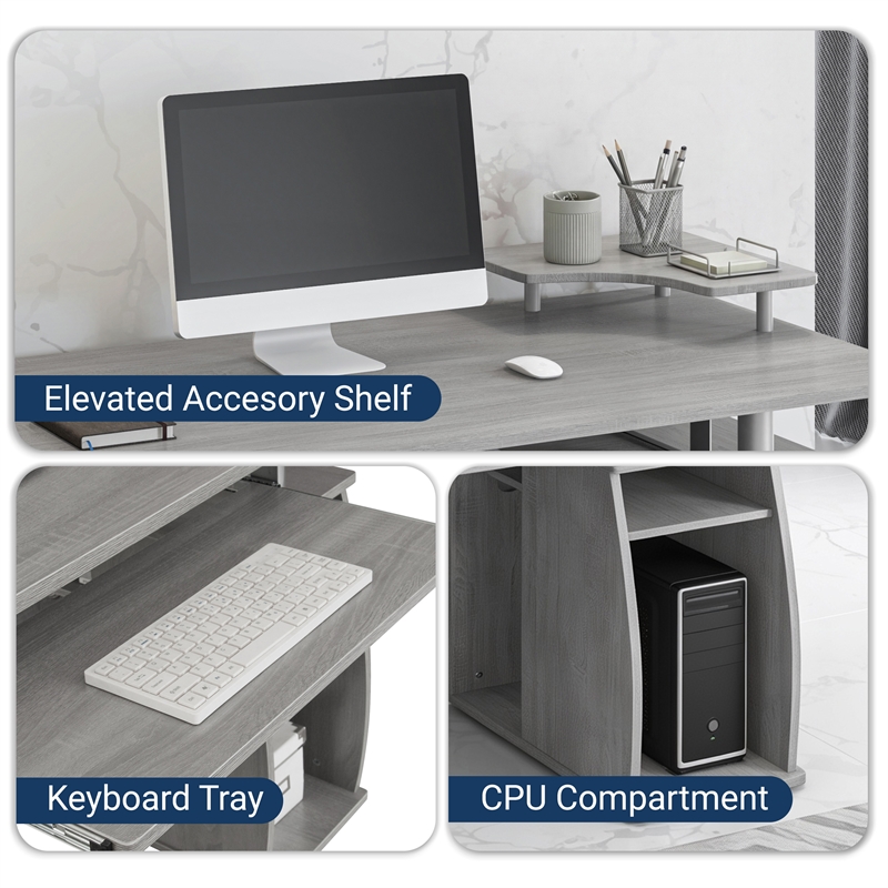 Techni Mobili Engineered Wood 2-Drawers Computer Desk with Keyboard Tray in Gray