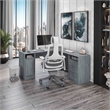 Techni Mobili Engineered Wood L-Shaped Computer Desk with Storage in Gray