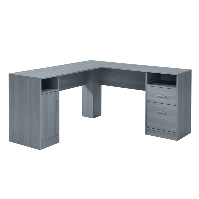 Techni Mobili Engineered Wood L-Shaped Computer Desk with Storage in Gray