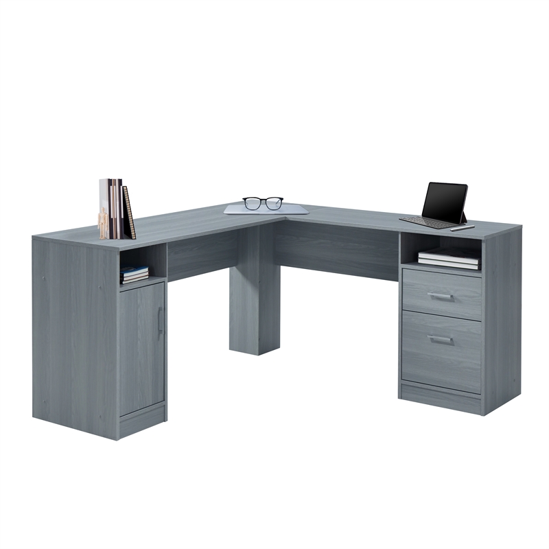 Techni Mobili Engineered Wood L-Shaped Computer Desk with Storage in Gray