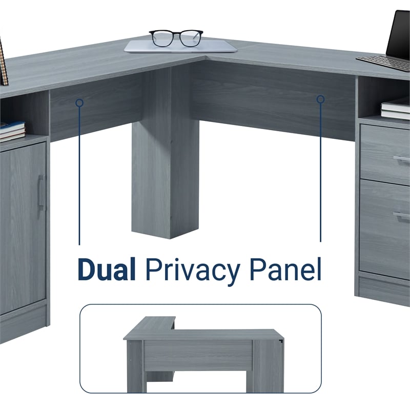 Techni Mobili Engineered Wood L-Shaped Computer Desk with Storage in Gray