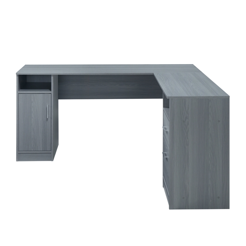 Techni Mobili Engineered Wood L-Shaped Computer Desk with Storage in Gray