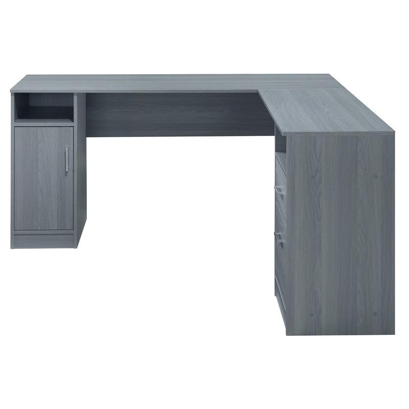 Techni Mobili Engineered Wood L-Shaped Computer Desk with Storage in Gray