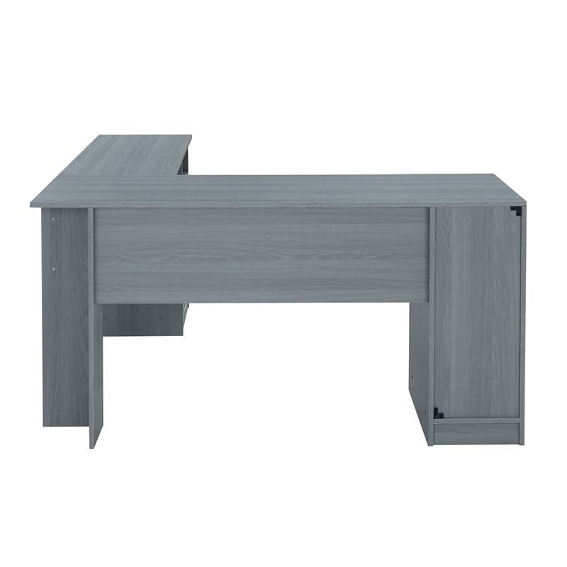 Techni Mobili Engineered Wood L-Shaped Computer Desk with Storage in Gray