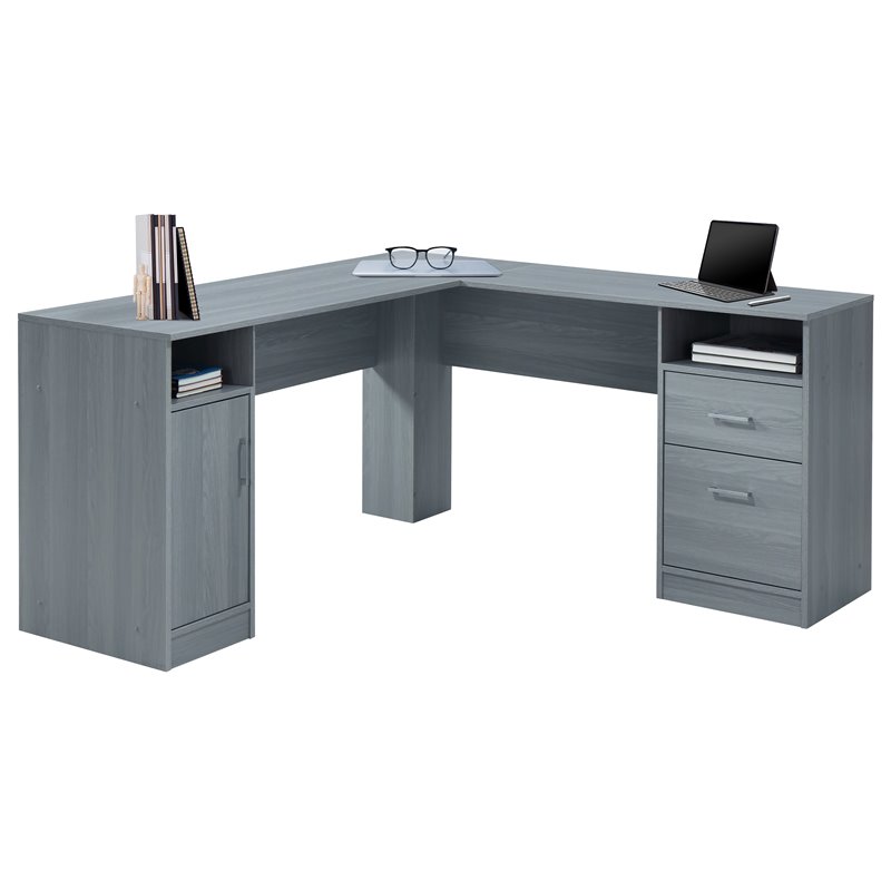 Techni Mobili Engineered Wood L-Shaped Computer Desk with Storage in Gray