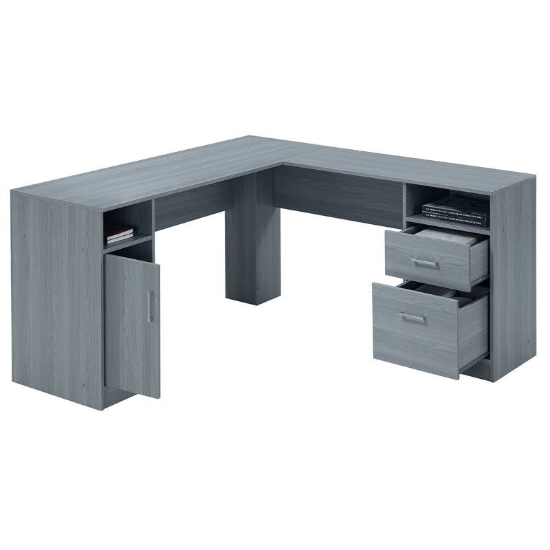 Techni Mobili Engineered Wood L-Shaped Computer Desk with Storage in Gray