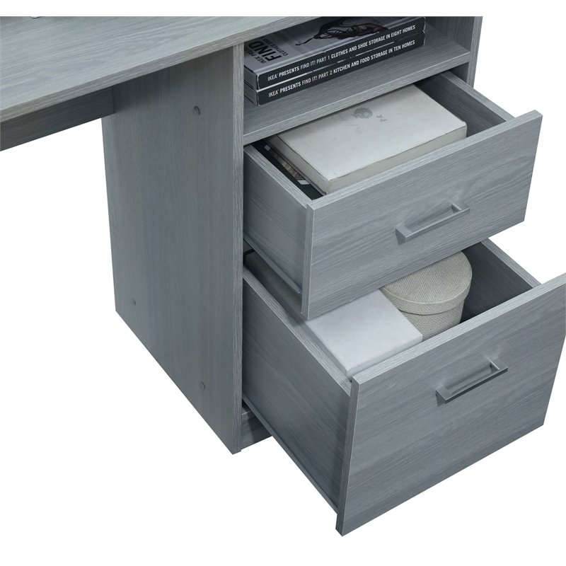 Techni Mobili Engineered Wood L-Shaped Computer Desk with Storage in Gray