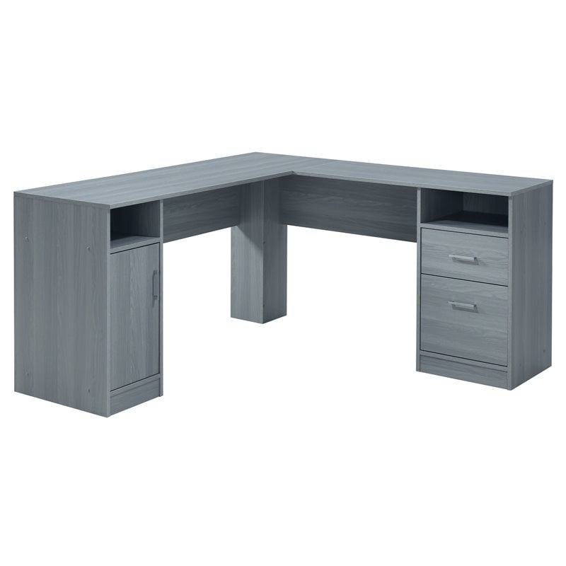 Techni Mobili Engineered Wood L-Shaped Computer Desk with Storage in Gray