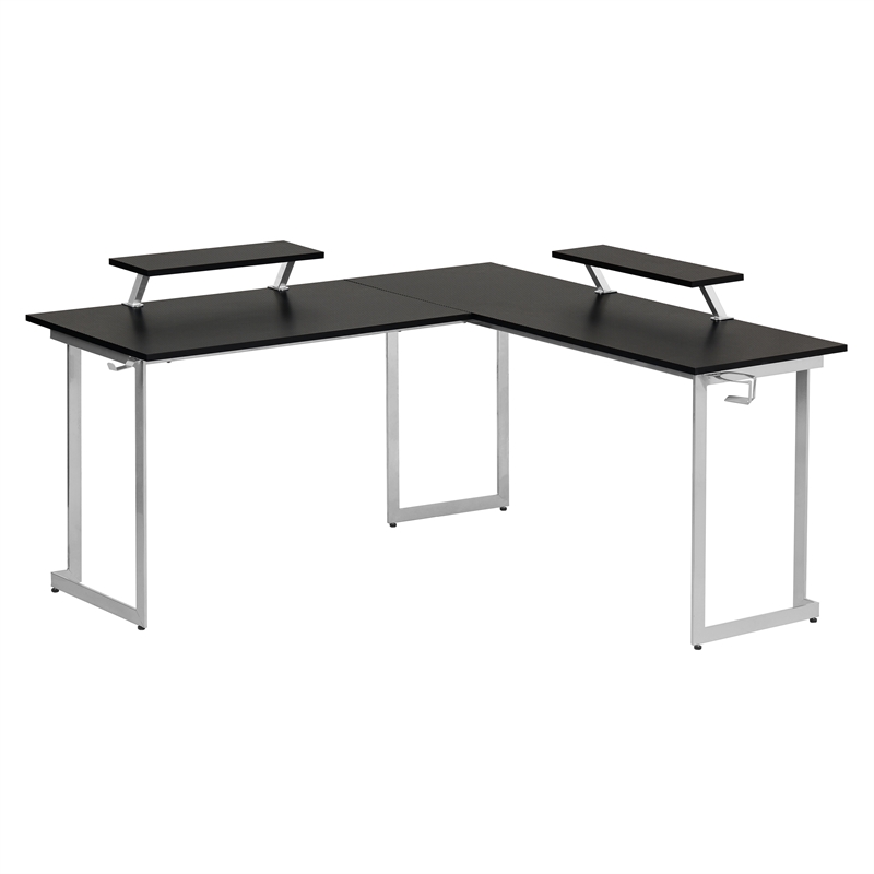 Techni Sport Warrior Engineered Wood L-Shaped Gaming Desk in Black