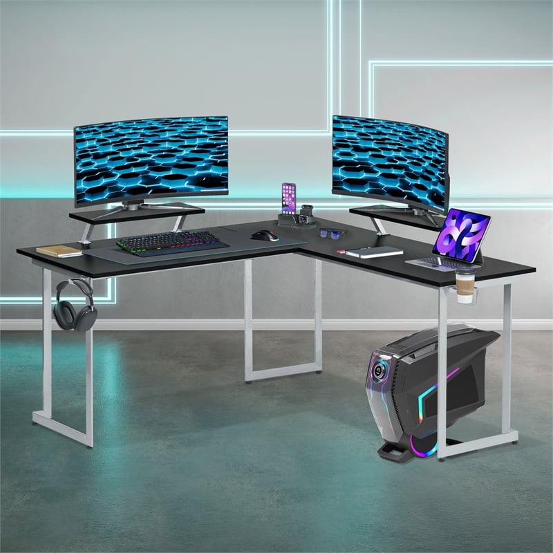 Techni Sport Warrior Engineered Wood L-Shaped Gaming Desk in Black