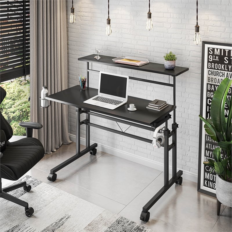 Techni Mobili Engineered Wood Adjustable Desktop/Shelves Writing Desk - Black