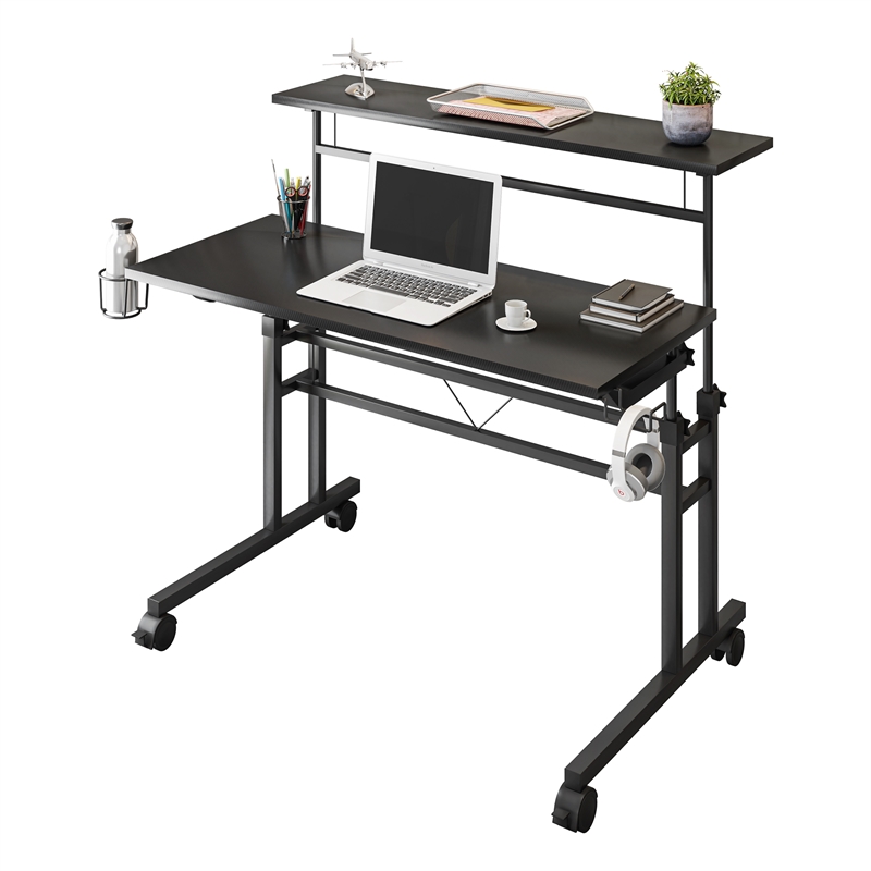 Techni Mobili Engineered Wood Adjustable Desktop/Shelves Writing Desk - Black