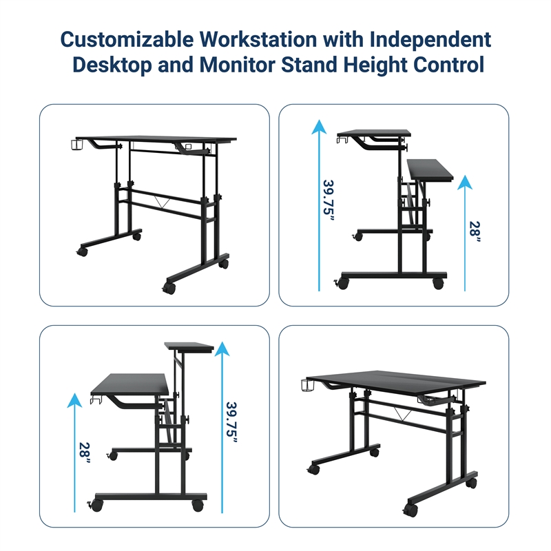 Techni Mobili Engineered Wood Adjustable Desktop/Shelves Writing Desk - Black