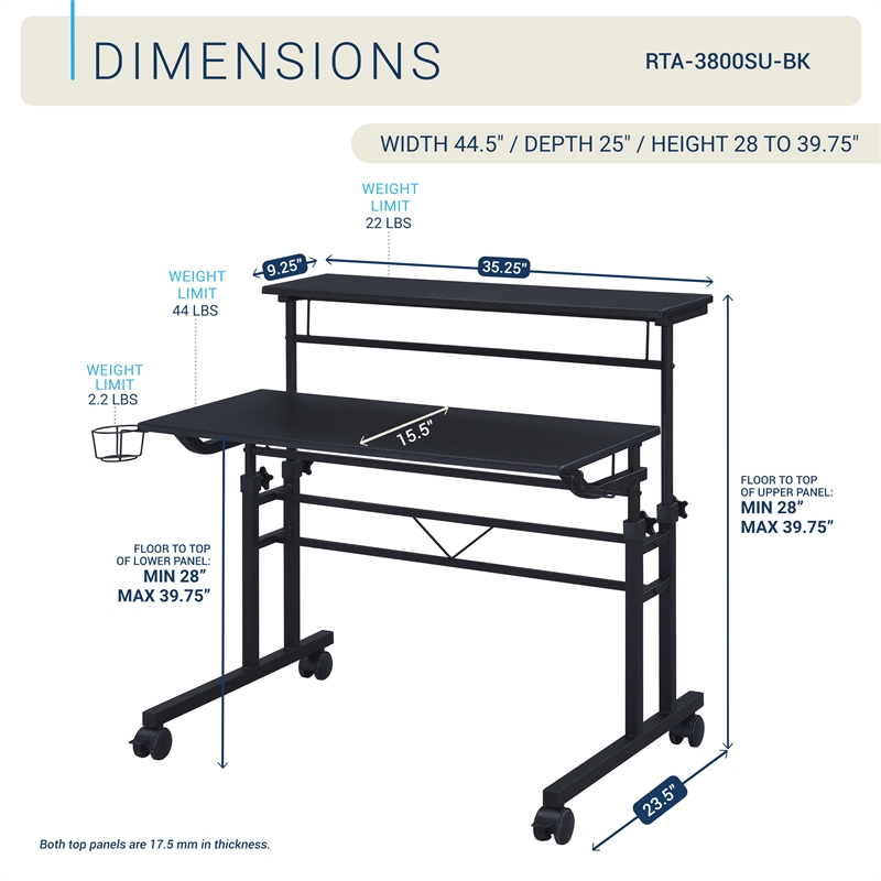 Techni Mobili Engineered Wood Adjustable Desktop/Shelves Writing Desk - Black