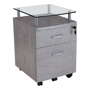Techni Mobili Engineered Wood Frame Rolling File Cabinet with Glass Top - Gray