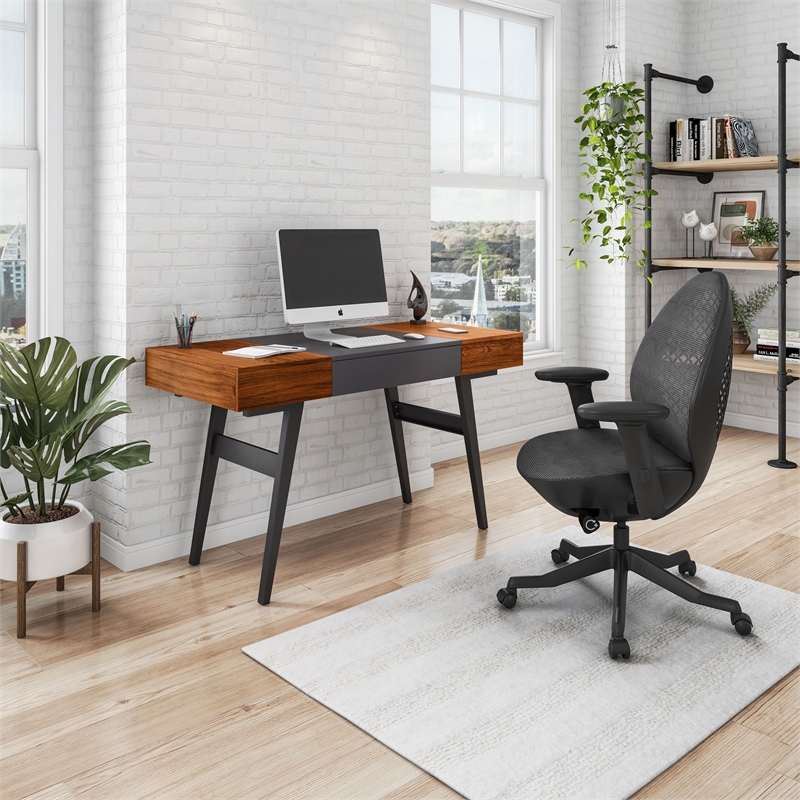 Techni Mobili Engineered Wood Expandable Modern Desk with Storage in Mahogany