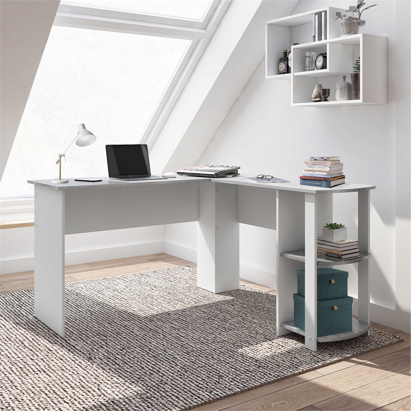 Techni Mobili Modern Engineered Wood L-Shaped Computer Desk with Shelves in Gray