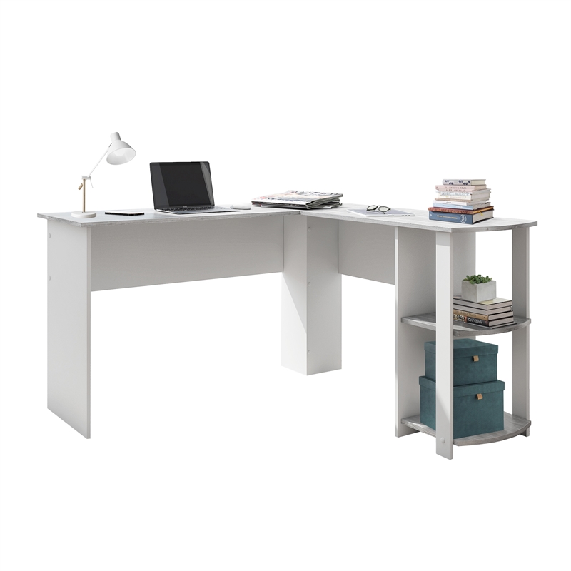 Techni Mobili Modern Engineered Wood L-Shaped Computer Desk with Shelves in Gray