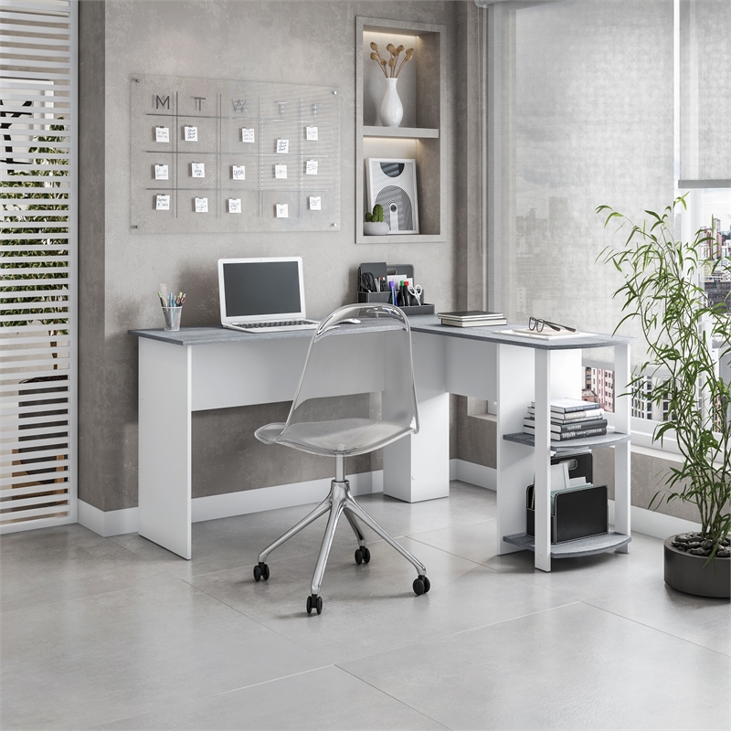 Techni Mobili Modern Engineered Wood L-Shaped Computer Desk with Shelves in Gray