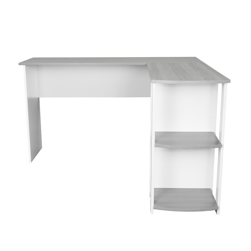 Techni Mobili Modern Engineered Wood L-Shaped Computer Desk with Shelves in Gray