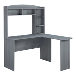 Techni Mobili Modern Engineered Wood L-Shaped Computer Desk with Hutch in Gray