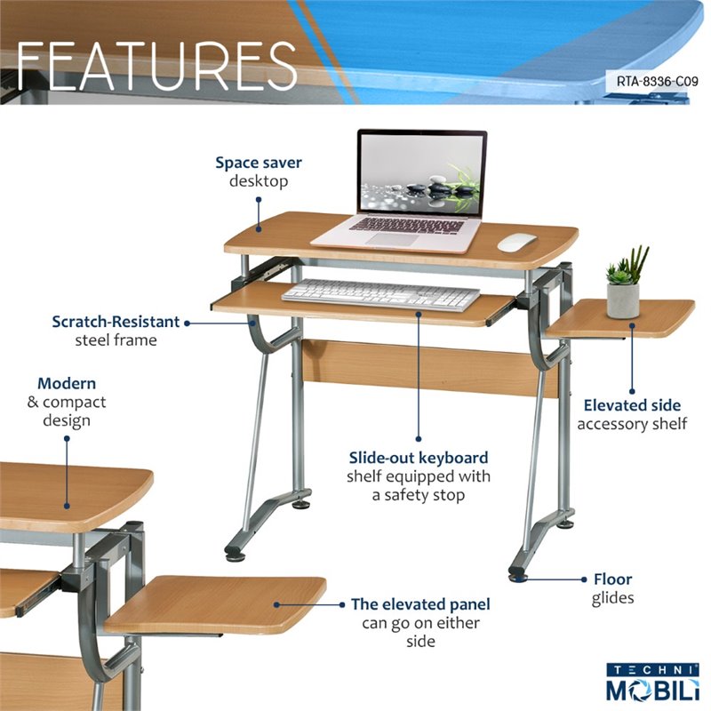 TECHNI MOBILI Cassandra Wood Comptuer Desk in Cherry