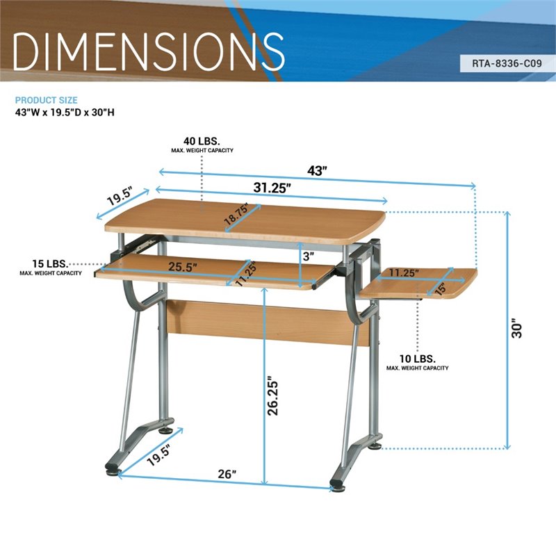 TECHNI MOBILI Cassandra Wood Comptuer Desk in Cherry