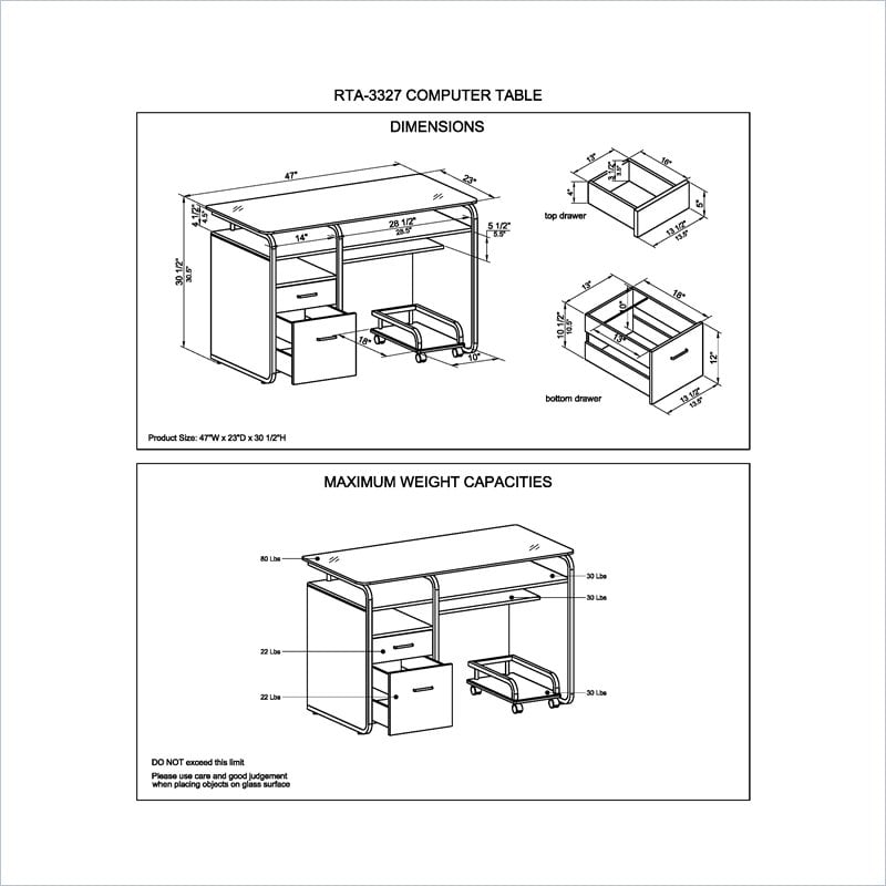 Techni Mobili Kieran GLS Top Wood Dark Honey Computer Desk