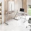Techni Mobili Modern Reversible L Shaped Clear Glass Top Computer Desk